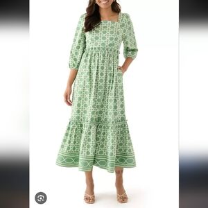 Crown & Ivy Green & White Geometric Midi Dress w Pockets NWT Size XL